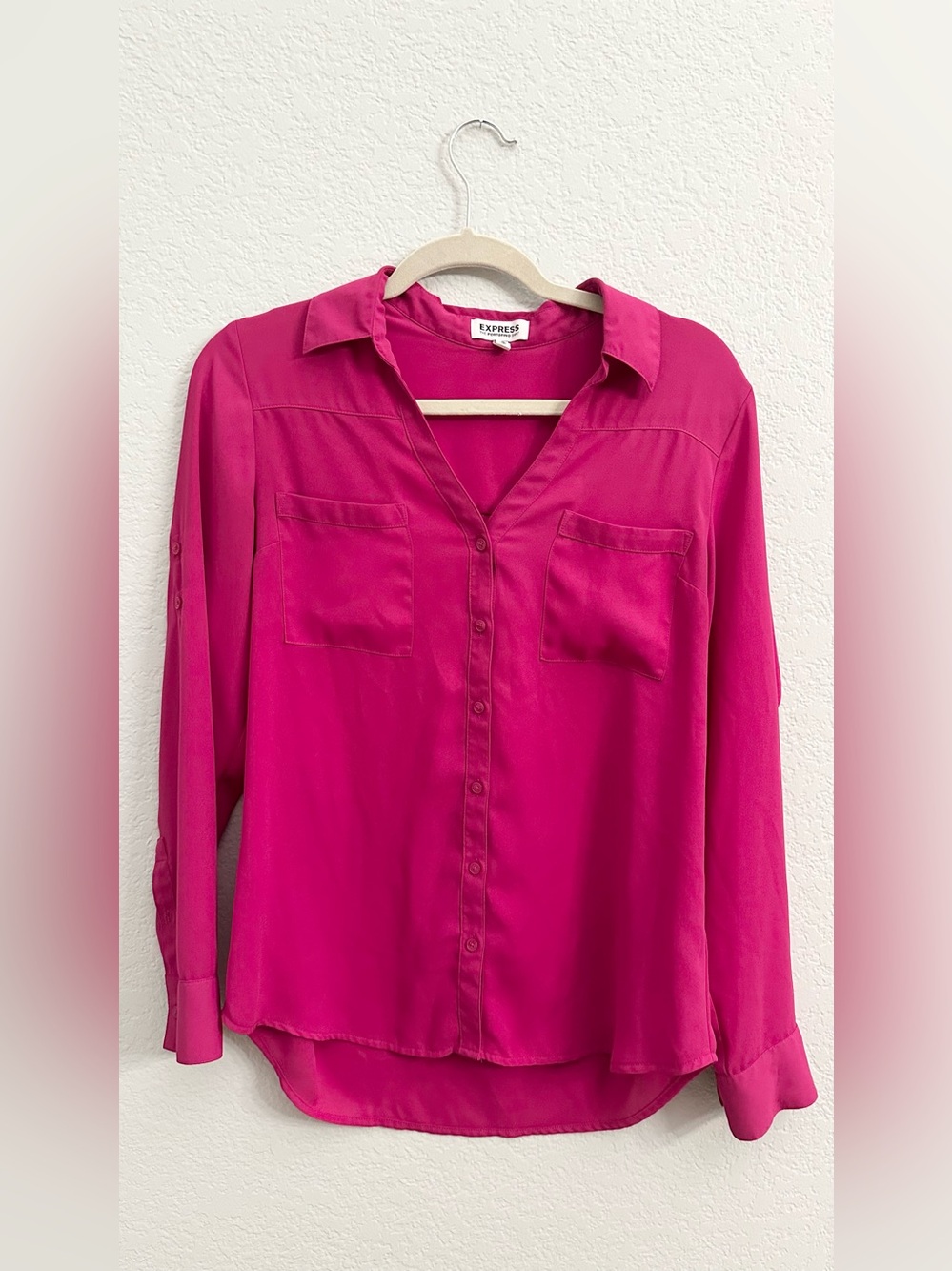 Express Portofino Shirt Hot Pink Button Down Blouse M